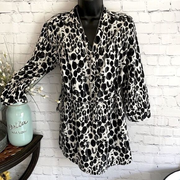 Liz Lange Maternity For Target Black and White Silk Top Shirt Blouse - Picture 3 of 6